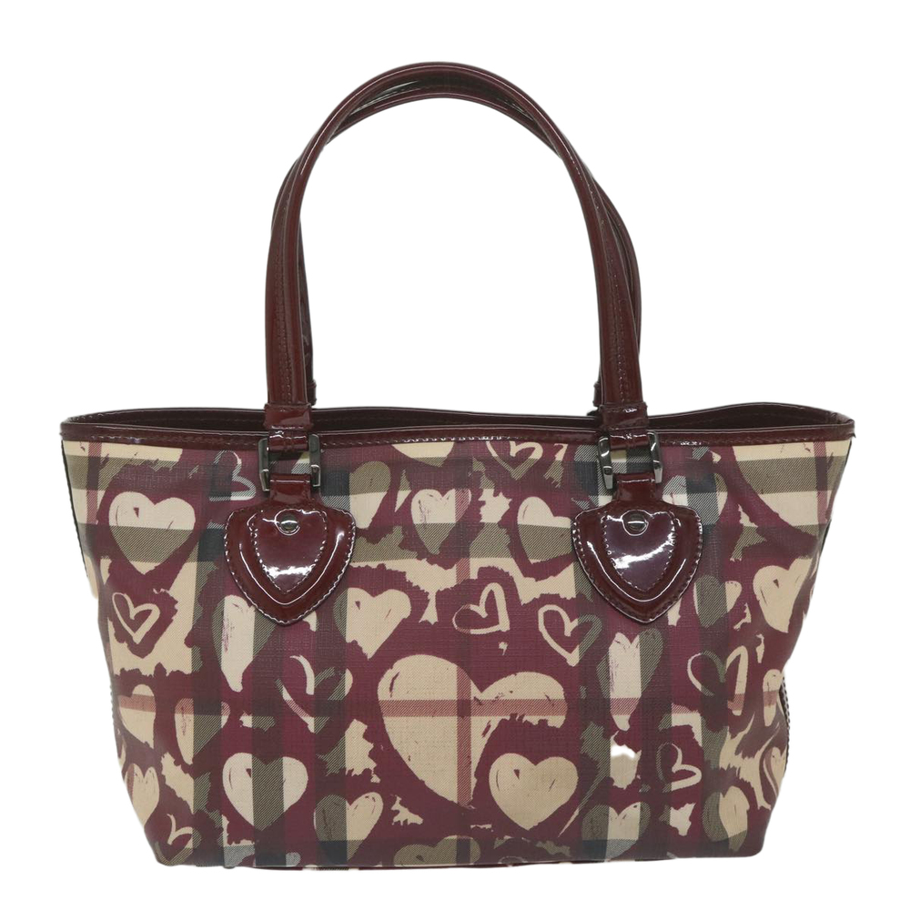 BURBERRY Nova Check Tote Bag PVC Leather Red Auth hk959 - Picture 2 of 16